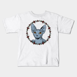 Sphinx Cat in Rose Circle Kids T-Shirt